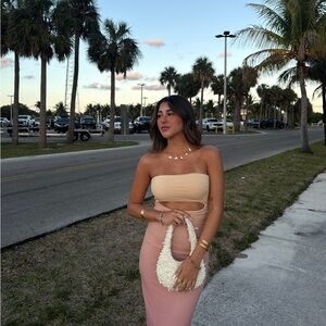 Elegant Cream and Pink Maxi Dress